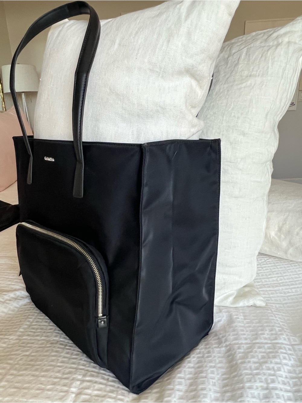 Calvin Klein Black Nylon Tote Bag with Front Zip Pocket